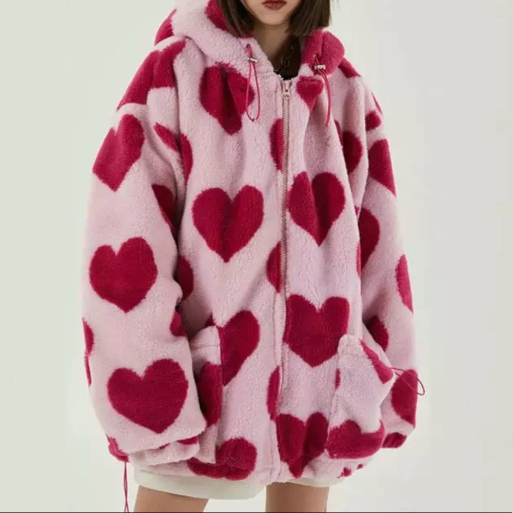 Oversized heart plush jacket